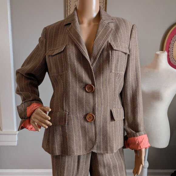 Vintage Y2K View Collection Pantsuit Knit Blazer Herringbone Office Plus Size 14 - Picture 3 of 16